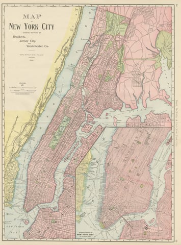 Antique Map of Manhattan, New York City, with Central Park, Rand McNally, 1899