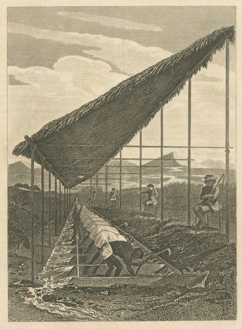 Enslaved Workers Washing for Diamonds in Brazil, Antique Engraving, 1815