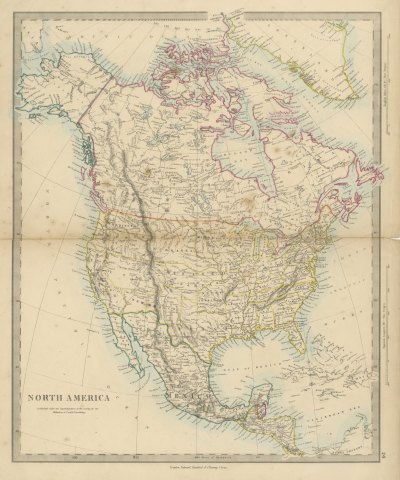 Antique Map of North America with Russian America and West Georgia, 1858