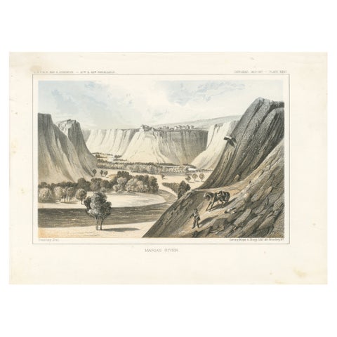 Majestic View of the Marias River Canyon by Great Falls, Montana - Litho of 1856