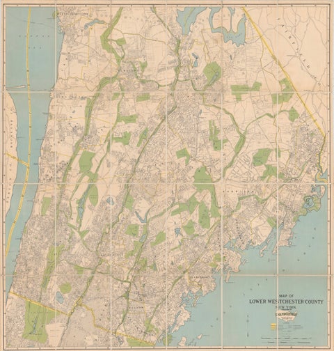 Large Decorative Map of Westchester County New York 1931 – Linen-Backed Wall Map