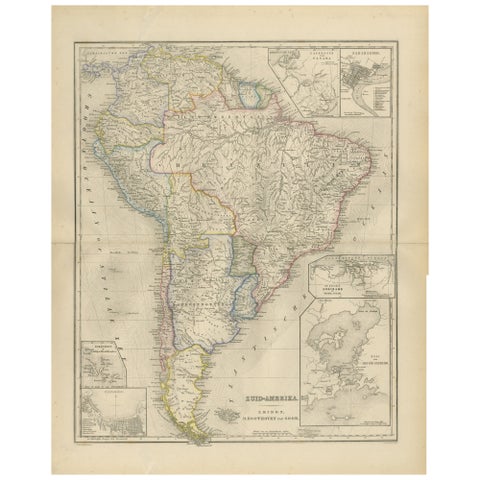 South America Map with Insets – Nieuwe Hand-Atlas, Noothoven van Goor, 1876