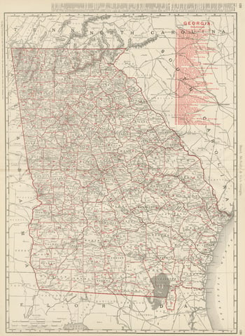 Antique Map of Georgia, The Peach State, Rand McNally, 1899