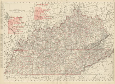 Antique Map of Kentucky and Tennessee, with the Bluegrass Region, 1899