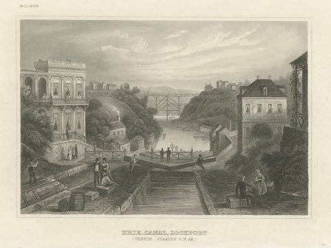 Erie Canal Lockport New York – Antique Canal Engineering Steel Engraving, 1854