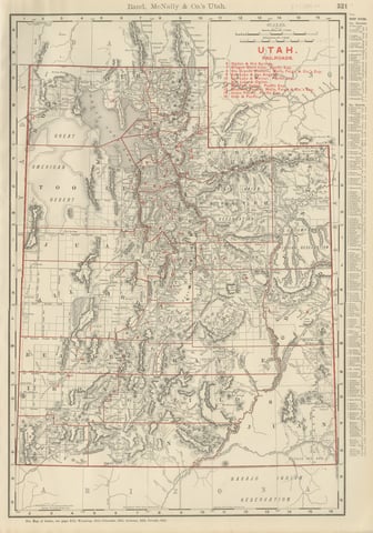 Antique Map of Utah, The Beehive State, Rand McNally, 1899