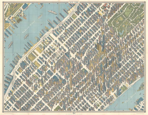 Hermann Bollmann New York City Bird’s-Eye Map for American Airlines, 1964