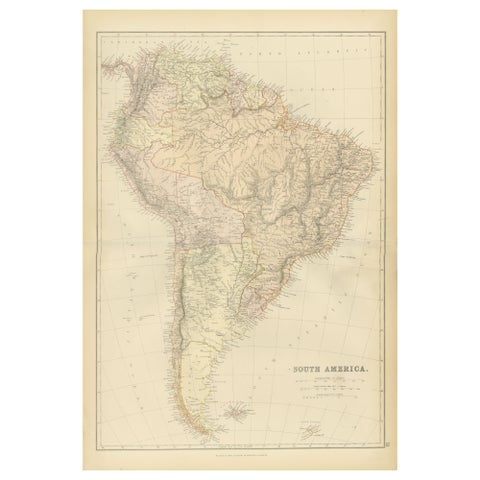 1882 Detailed Map of South America showing Political and Geographical Features