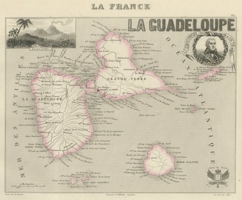 Antique Map of Guadeloupe, Marie-Galante and the Saintes, circa 1860