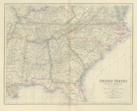 Antique Map of the South Eastern United States with Cape Hatteras, circa 1860