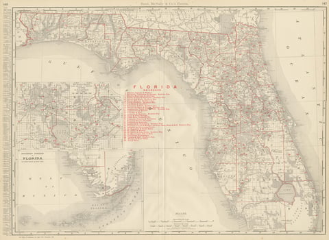 Antique Map of Florida, The Sunshine State, Rand McNally, 1899