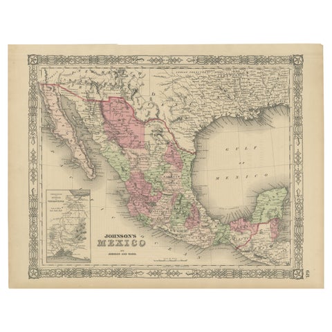 Johnson’s Mexico Map with Tehuantepec Inset, USA c.1864 – Hand-Colored