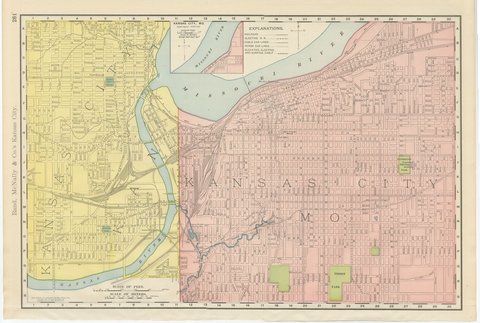 Antique Map of Kansas City, at the Kaw River Confluence, Rand McNally, 1899