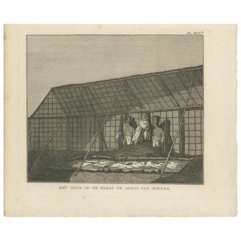 Antique Print of a House in Atooi by Cook - 1803