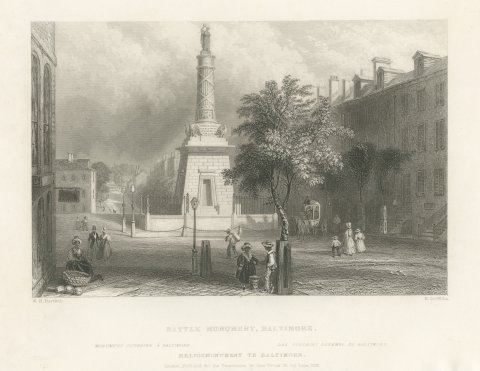 Battle Monument, Baltimore, after Bartlett, Antique Street View, 1842