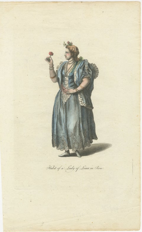 Original Antique Costume Print "Habit of a Lady of Lima in Peru", 1779