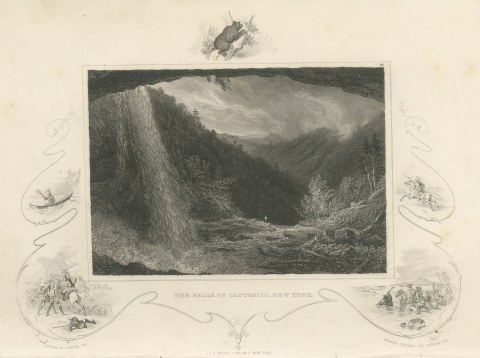 Falls of Cattskill, New York, with Cowpens and Catawba Vignettes, circa 1850
