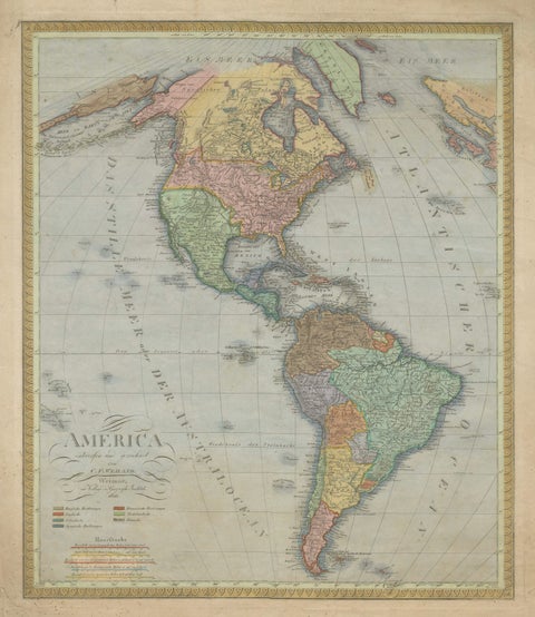 Large Antique Map of North & South America by Weiland, 1826