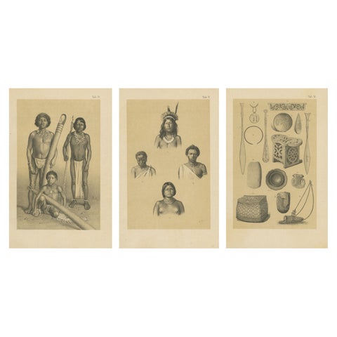 Suriname Indigenous People & Tribal Objects - Ethnographic Lithographs 1888