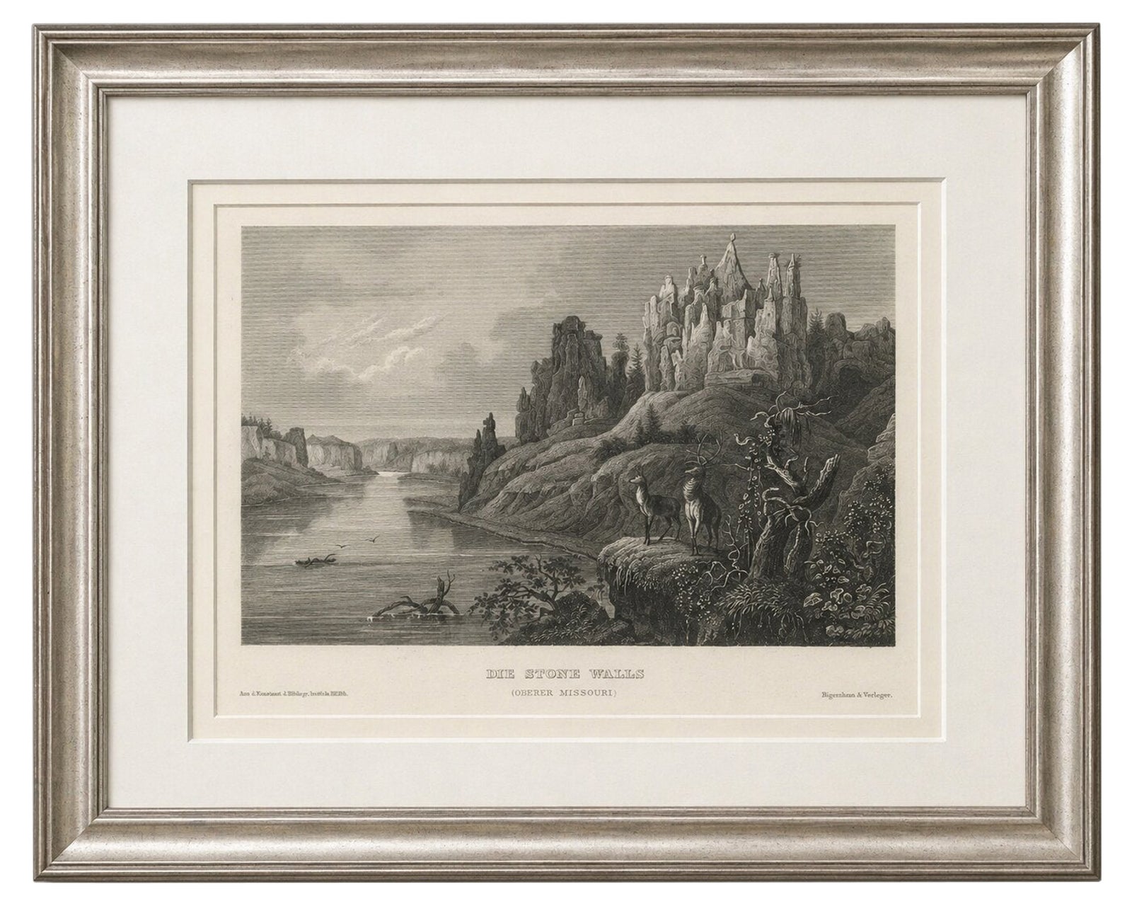 Missouri River Stone Walls, Antique Steel Engraving c.1850