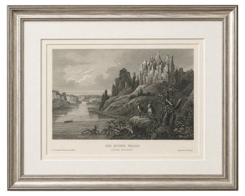 Missouri River Stone Walls, Antique Steel Engraving c.1850