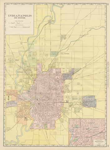 Antique Map of Indianapolis, The Circle City, Rand McNally, 1899