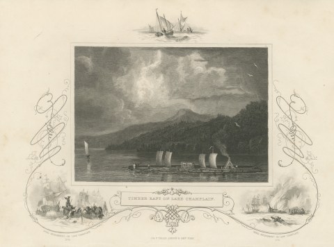Timber Raft on Lake Champlain, 1776 Naval Engagement Vignettes, circa 1850