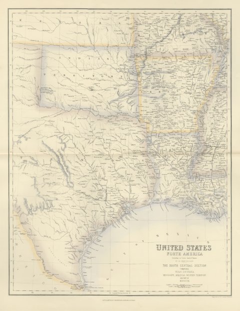 Antique Map of Texas and Louisiana with Indian Territory, circa 1860