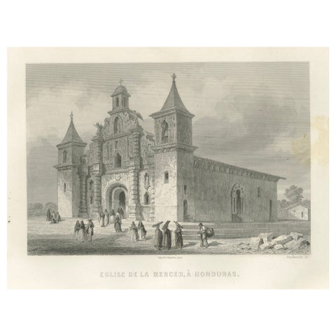 Honduras Colonial Church La Merced – 19th Century Architectural Engraving, 1867