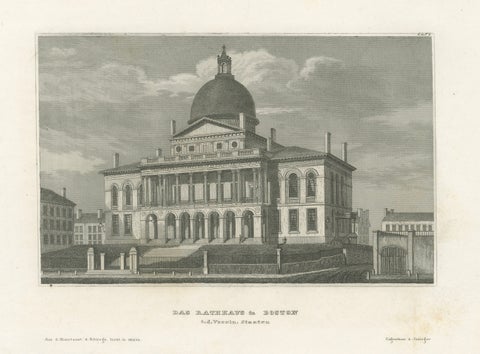 Boston State House on Beacon Hill, Antique Steel Engraving ca. 1850