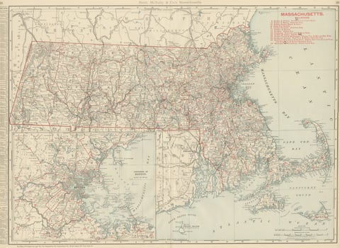 Antique Map of Massachusetts, The Bay State, Rand McNally, 1899