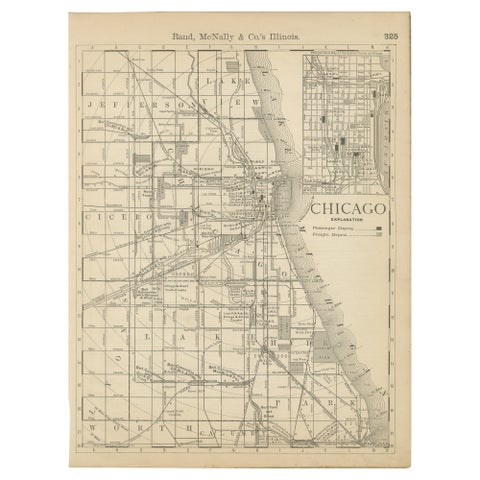 Antique Chicago Map Wall Art – Railroads, Lake Michigan & City Grid, ca.1888