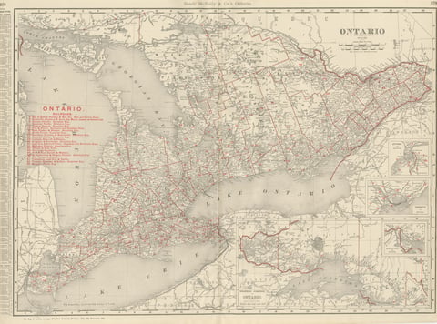 Antique Map of Ontario, with Toronto and Ottawa Insets, Rand McNally, 1899