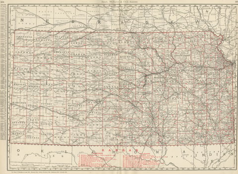 Antique Map of Kansas, The Sunflower State, Rand McNally, 1899