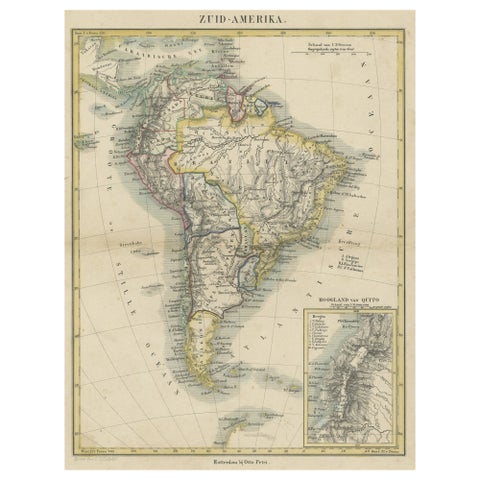 Antique Map of South America, inset of the Quito Highlands, Hand-Colored - 1870