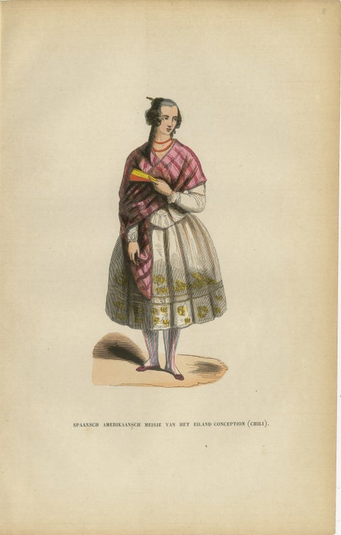 Spanish American Girl from Concepción, Chile - Antique Lithograph, c.1852