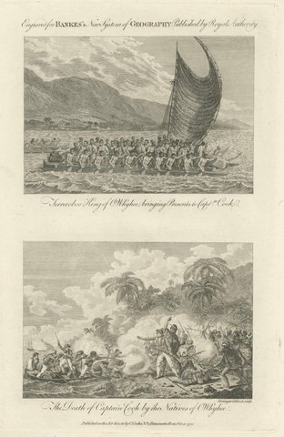 Captain Cook Hawaii Engravings, Death & Royal Encounter, Owhyhee, c.1788