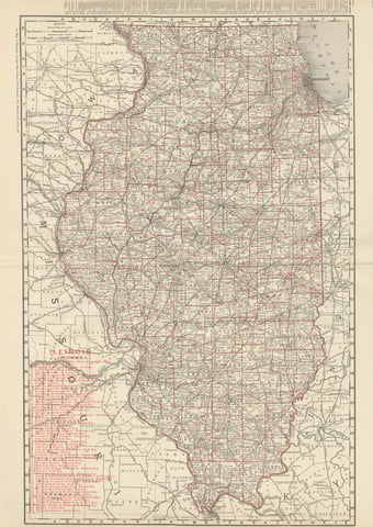 Antique Map of Illinois, The Prairie State, Rand McNally, 1899