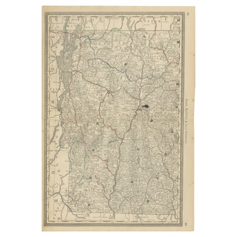 Antique Vermont Map Wall Art – Railroads, Mountains & Towns, Rand McNally, 1888