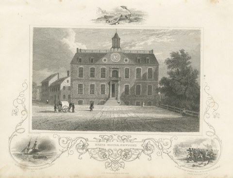 State House, Newport, Rhode Island, Burning of the Gaspee Vignette, circa 1850