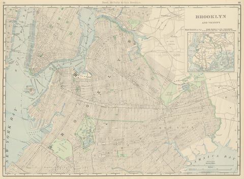 Antique Map of Brooklyn, New York, with Prospect Park, Rand McNally, 1899