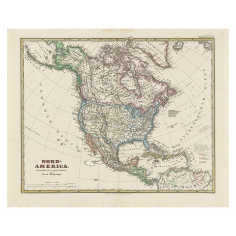 Old German Map of Northern America with Attractive Hand Coloring, 1864