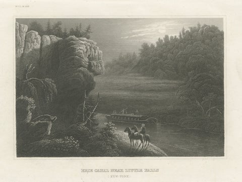 Erie Canal Near Little Falls, New York – Antique American Landscape Print, 1850