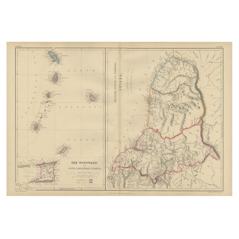 Antique Map the Windward or South Caribbean Islands and Guiana, 1859
