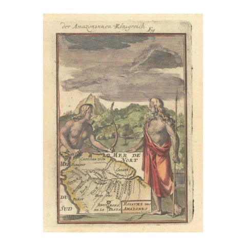 1684 Mallet Map of Amazon River & Kingdom of Amazons – Hand Colored, Miniature