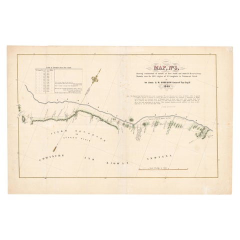 1849 Hand-Colored Map of Fort Smith to Santa Fe Route, Detailing Trails & Camps