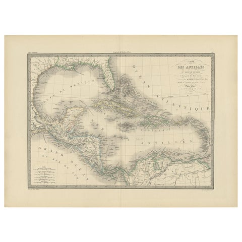 Antique Map of the Antilles by Pierre M. Lapie, Mid-19th Century