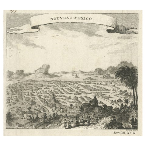 Antique Copper Engraving with a Panoramic View of Mexico City, ca.1760
