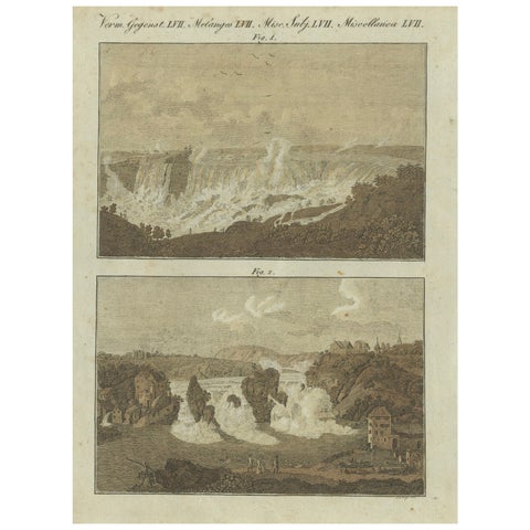 Majestic Waterfalls: Niagara Falls and Rhine Falls in 19th-Century Engraving