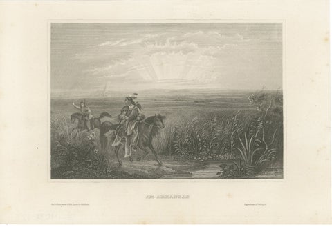 Am Arkansas, Antique Native American Frontier Scene Engraving, c.1850